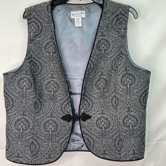 Pendleton Gray and black floral 100% virgin wool vest - Picture 1 of 8